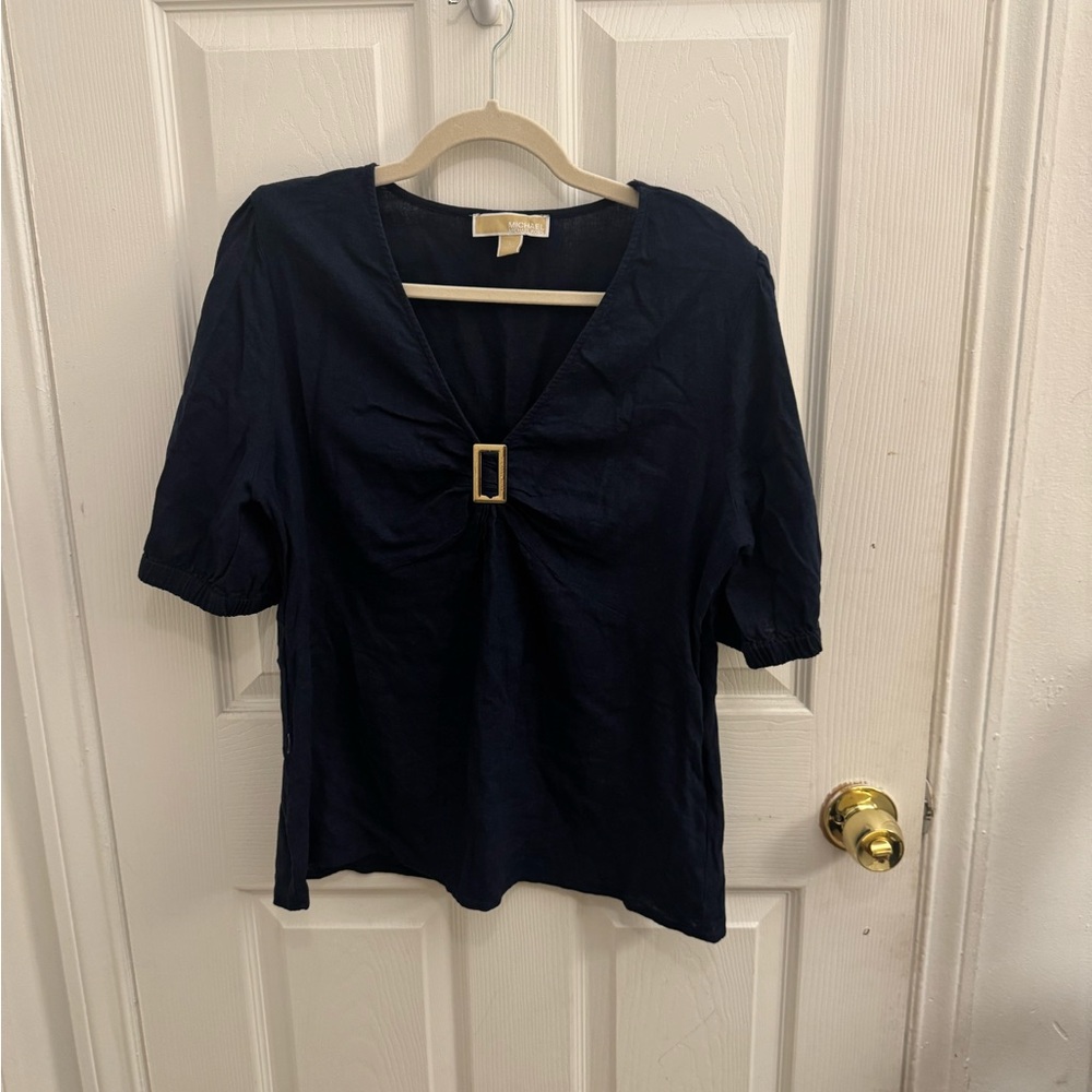 Michael Kors Dark Blue Blouse with Buckle Detail